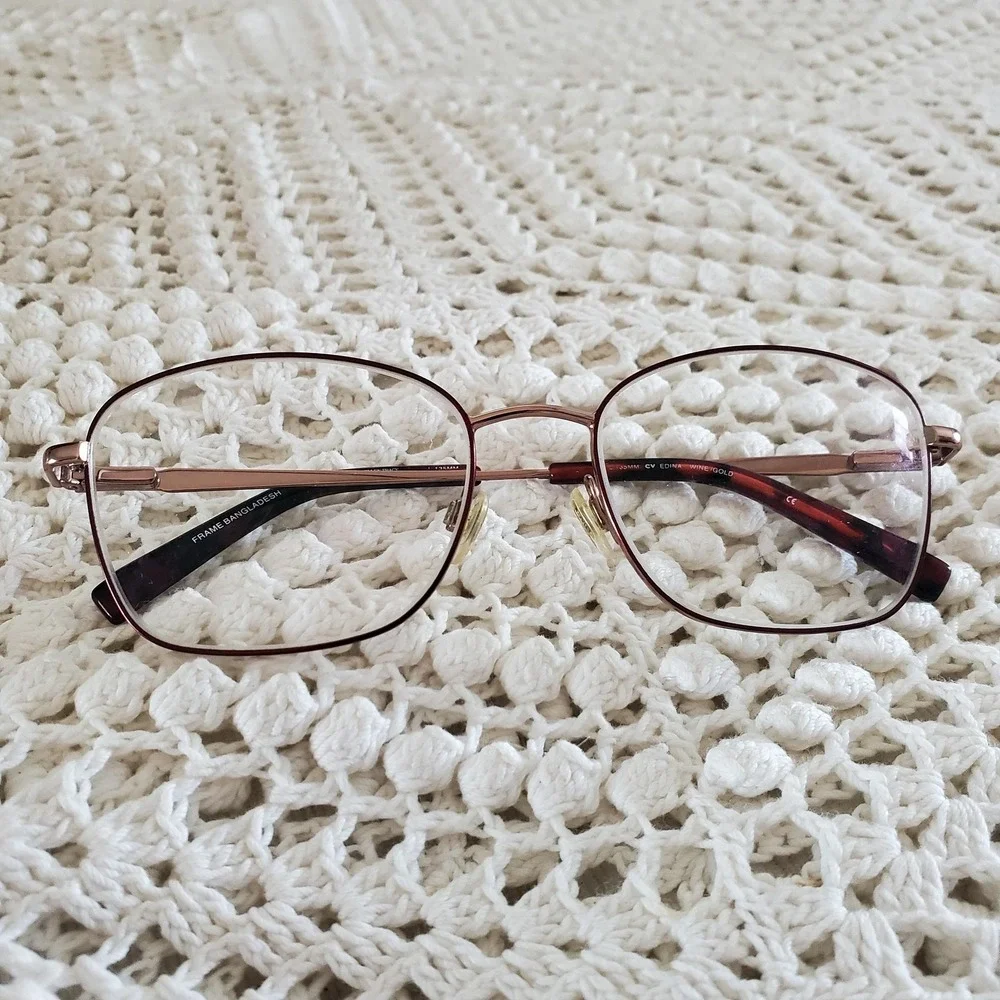 Ellen Tracy Edina Eyeglass Frames Womens 53-17-135 Wine Gold Square FRAMES ONLY